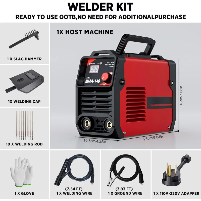 Portable Stick Welder 110v/220v, 140Amp ARC MMA Welder with Digital Display Includes Welding Kit, Perfect for DIY and Beginners