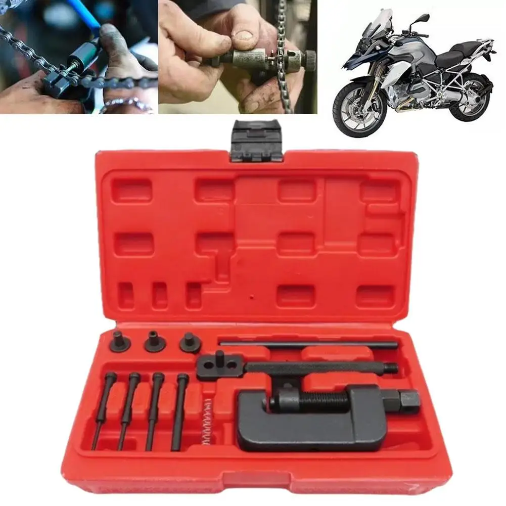 

13PCS Versatile Chain Repair Tool Set Motorcycle Chain Red W/h Link Set Duty Splitter Case Bike Riveter Motorcycle Remover H0S9