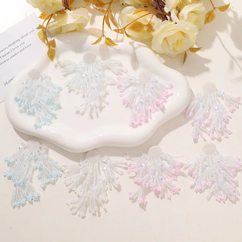 Shoe Charms Long Tassel Beaded Flower Sew on Patch 1 Piece Korean Sweet DIY Decor for Spring Apparel Clogs Jelly Crystal Shoes
