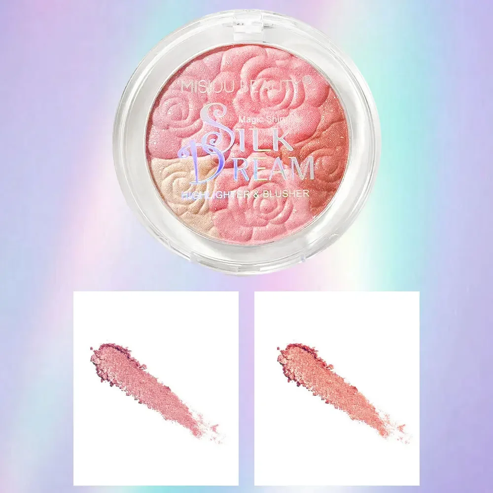 Luminous Rose Design Compact Highlighting Powder + Blush + Bronzer Ultra Fine Glitter Natural Radiance Travel Essential Makeup