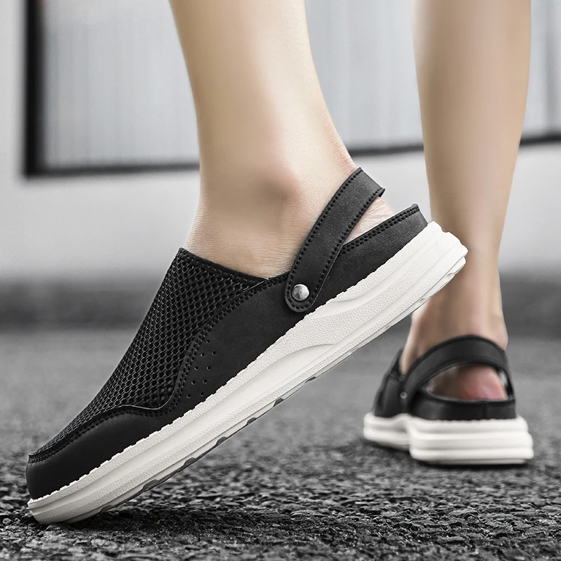 

Mens Slip on Sandals Back Strap Flat Breathable Mesh Half Shoes for Men Indoor Home Outdoor Casual Lightweight Comfort