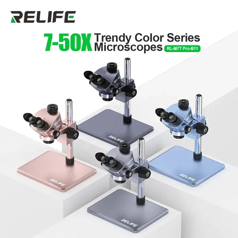 RELIFE RL-M7T Pro-B11 7X-50X Continuous Zoom HD Microscope with Large Base Binocular/Trinocular switching Microscope