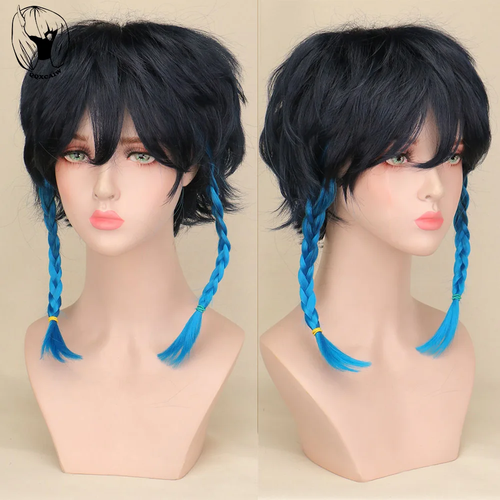 

QQXCAIW Synthetic Hair Genshin Impact Venti 50cm Wigs Gradient Short Hair Heat Resistant Cosplay Wig