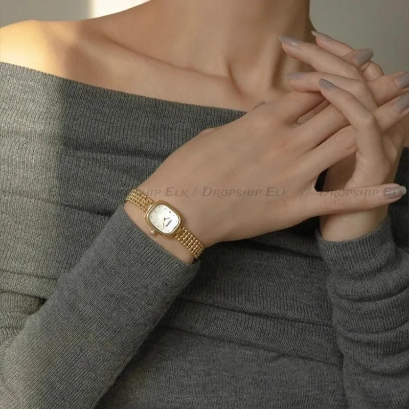 Fashionable Square Watch Golden Rectangular Box Elegant Steel Watch Retro Bracelet Strap Exquisite Watch