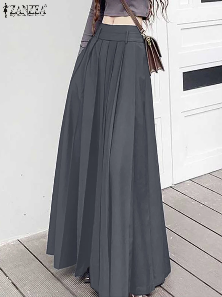 2024 ZANZEA Women Fashion Long Pleated Skirt Elegant High Waist Solid Party Maxi Skirts Casual A-line Faldas Saia Holiday Jupe