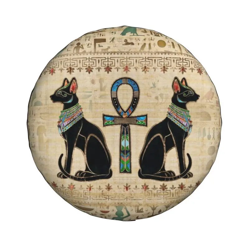 Egyptian Cats And Ankh Cross Spare Tire Cover for Jeep Honda Ancient Egypt SUV RV Trailer Car Wheel Protectors Accessories