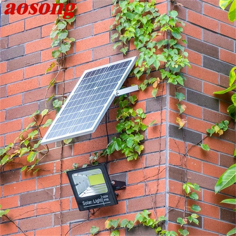AOSONG Solar Light 30W 60W 100W 200W Outdoor Courtyard Waterproof IP65 Wall Lamp LED Control Remote