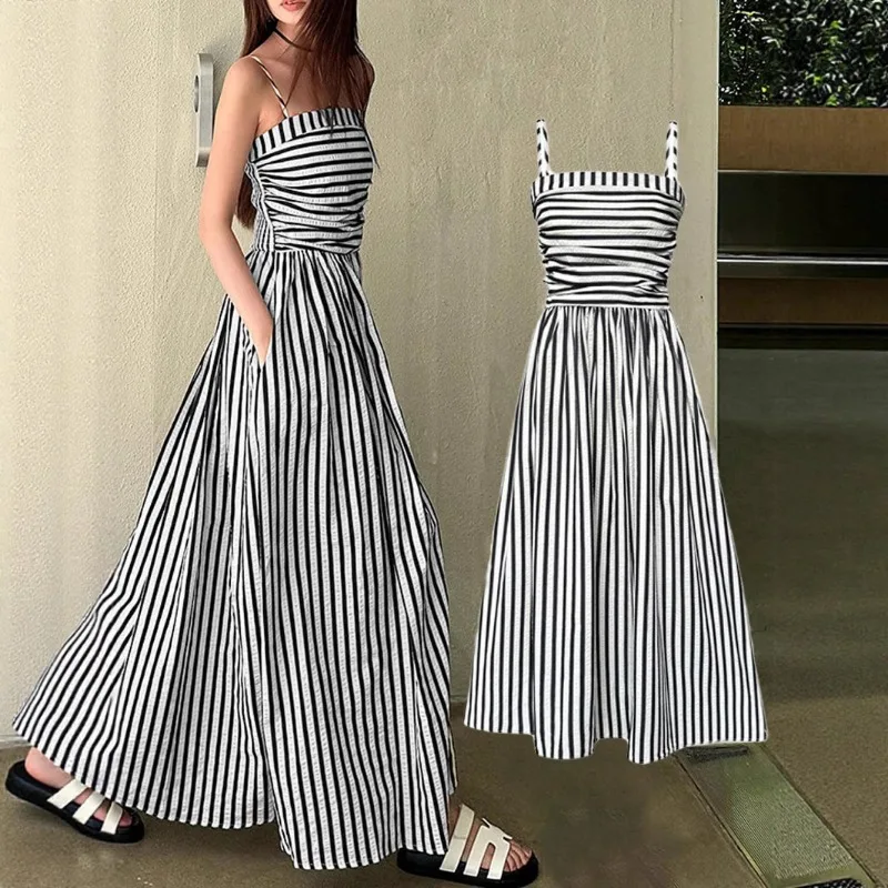 

Fashion Style Stripe Strapless Women Dress Summer 2026 New Holiday High Waist Long Dress A- Line Skirt Slim Women Dress