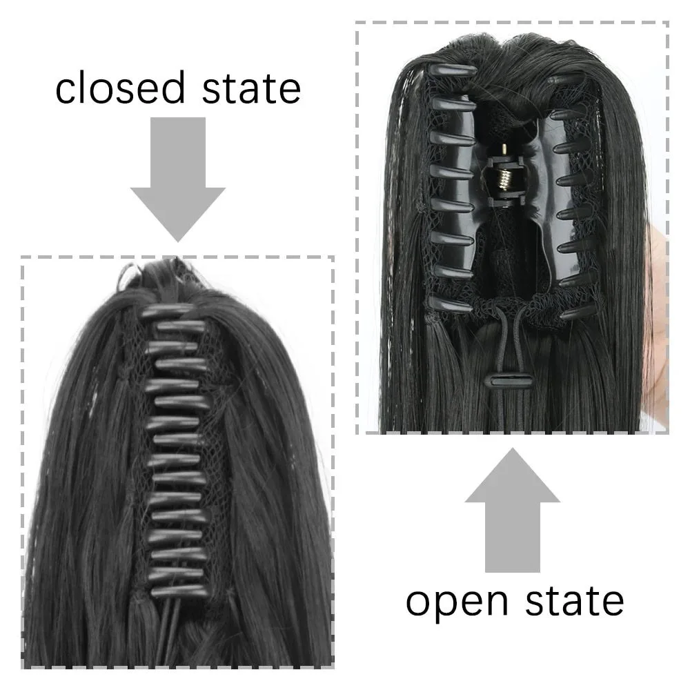 24Inch Synthetic Long Straight Claw Clip On Ponytail Hair Extensions Heat Resistant Pony Tail Hair piece For Women Daily Party