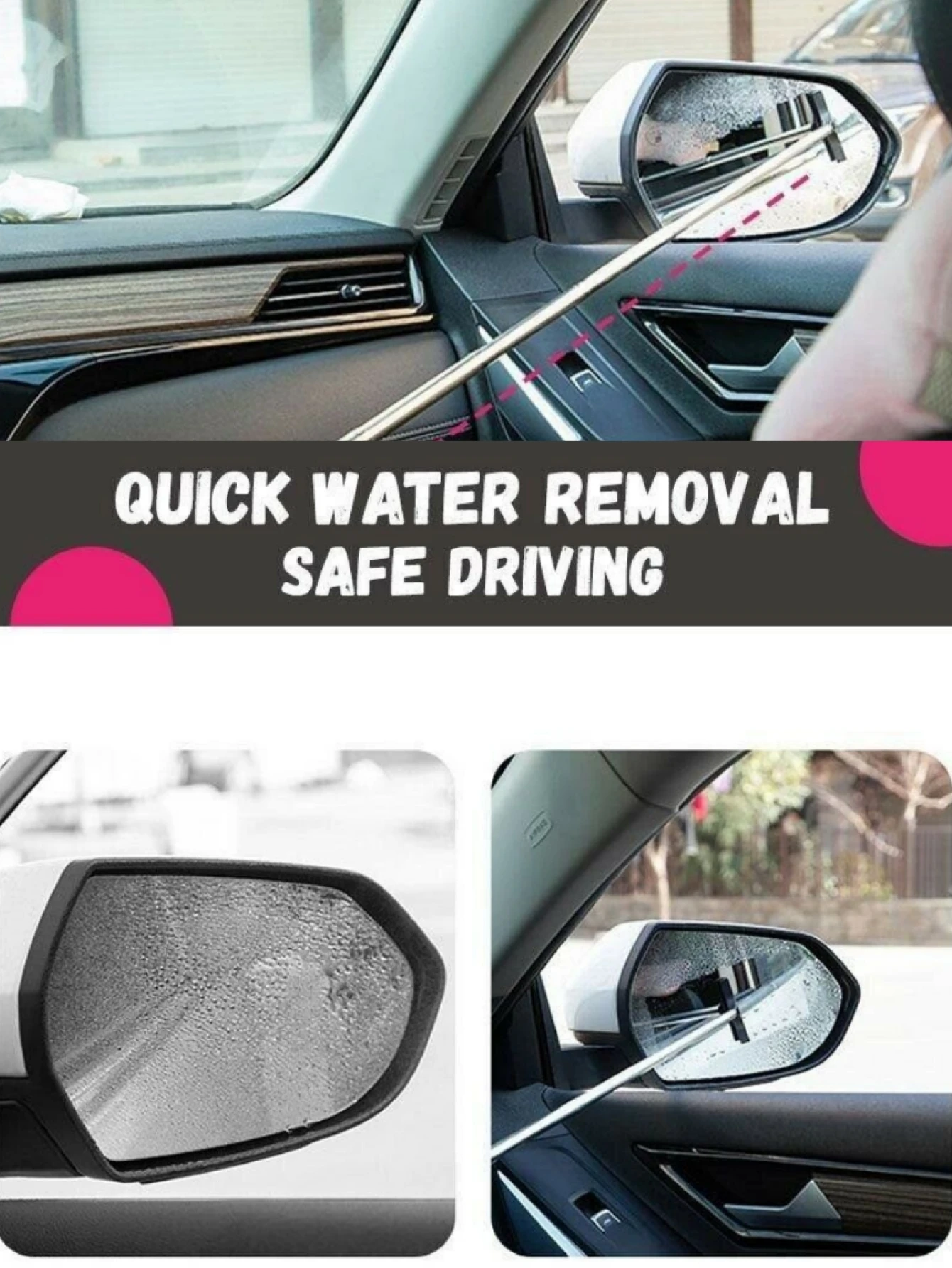 Portable Rainy Glass Window Cleaning Tool Wiper Extendable Handle Car Side Mirror Squeegee Telescopic Rearview Mirror Squeegee