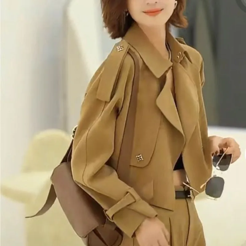 Net celebrity fashion suit 2024 spring autumn New England style commuter casual short trench coat + suit pants Women's Clothing