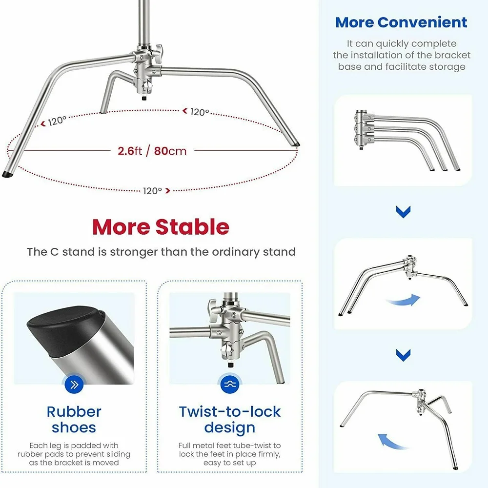 Selens 300 cm C-Stand 360 °   Obrotowy antypoślizgowy stojak na światło ze stali nierdzewnej Uchwyt tła Zestawy do studia fotograficznego Rekwizyty fotograficzne