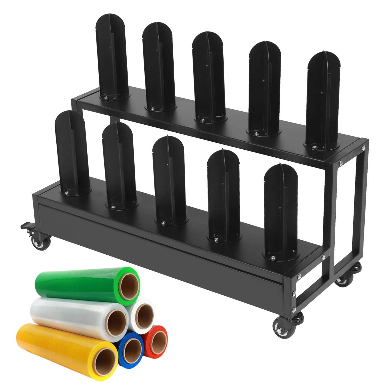 

3/2 Tier Commercial Textile Fabric Roll Holder with Wheels Mobile Storage Cart Rack for Car Color Change Film/Auto Sticker