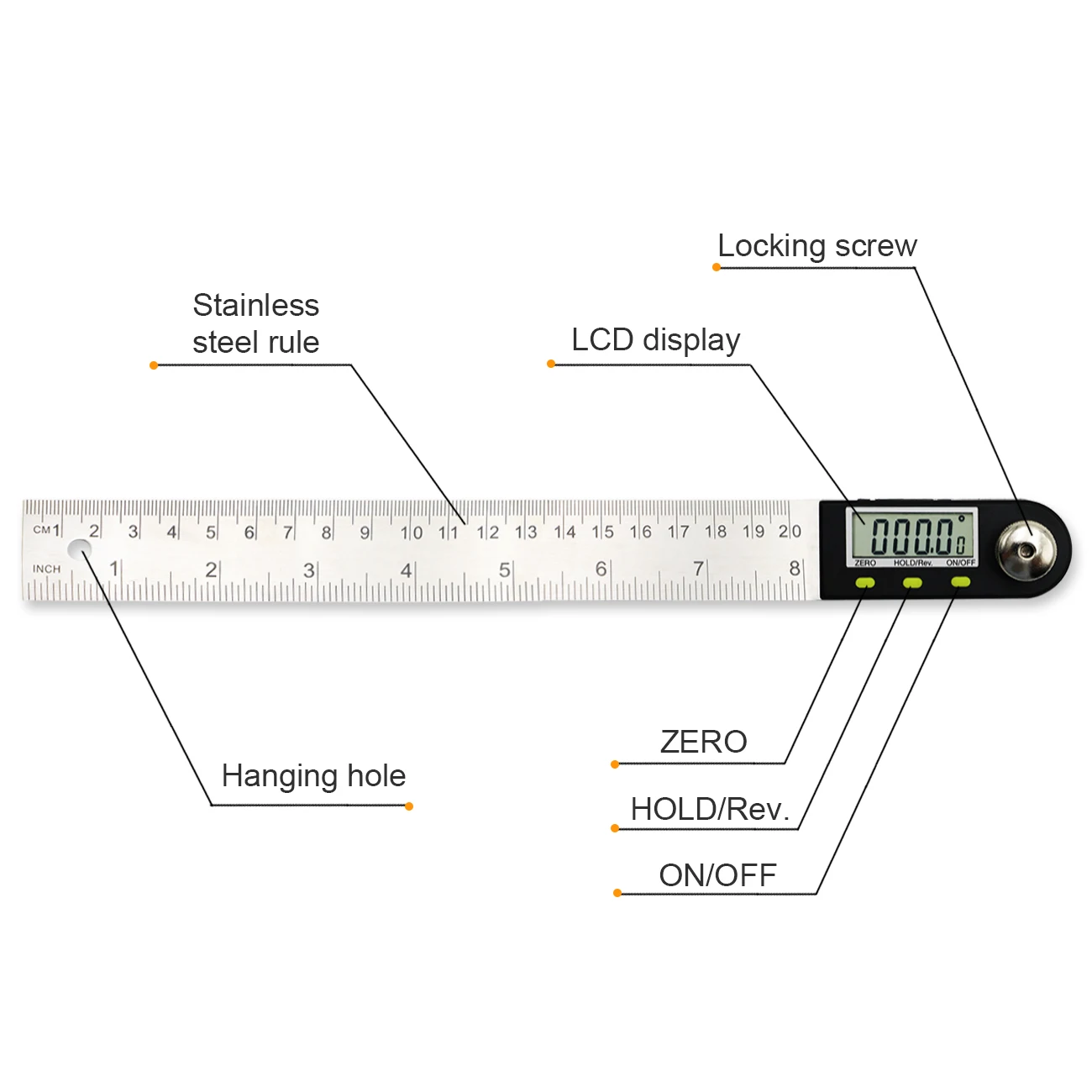 Shahe 200mm Digital Protractor Inclinometer Electronic Angle Gauge Stainless Steel Angle Ruler Goniometer Electronic Protractor