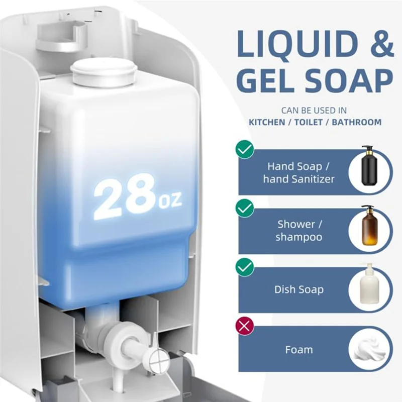 A24P No Drilling Wall Mount 28Oz Commercial Soap Dispenser For Bathroom Liquid Gel Hand Soap Dispenser