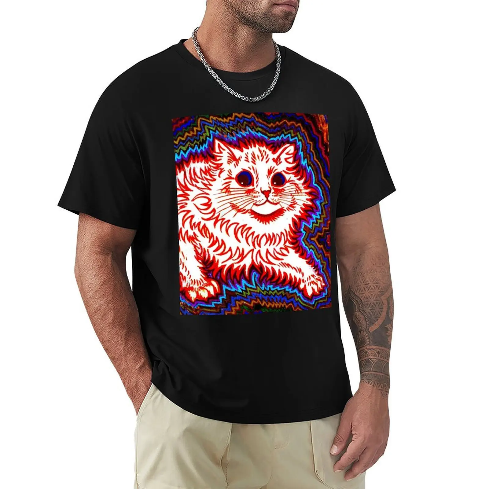 

ORANGE CAT : Vintage Louis Wain Abstract Psychedelic Print T-Shirt vintage graphic tee compression shirt men