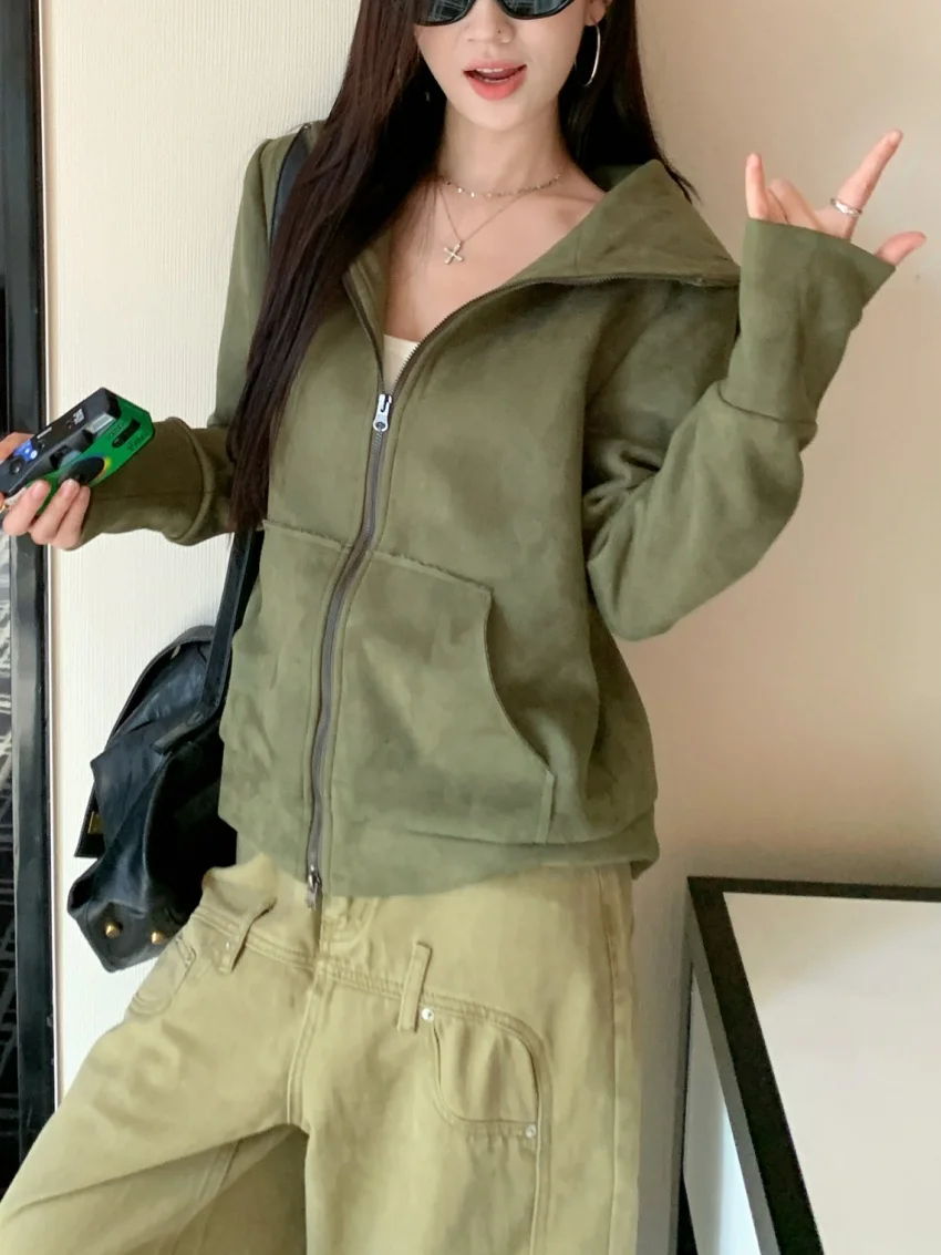 

Уличная одежда Alien Kitty, пальто с капюшоном, тонкие женские шикарные осенние 2320, повседневные спортивные пальто с длинными рукавами, новые свободные универсальные модные пальто