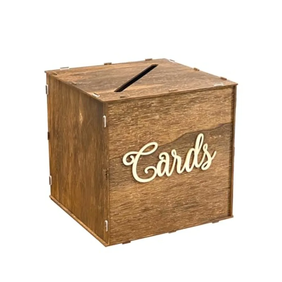 صندوق بطاقات خشبي ريفي مقاس 9 × 9 × 9 بوصة صندوق هدايا لحفلات الزفاف وأعياد الميلاد وحفلات التخرج