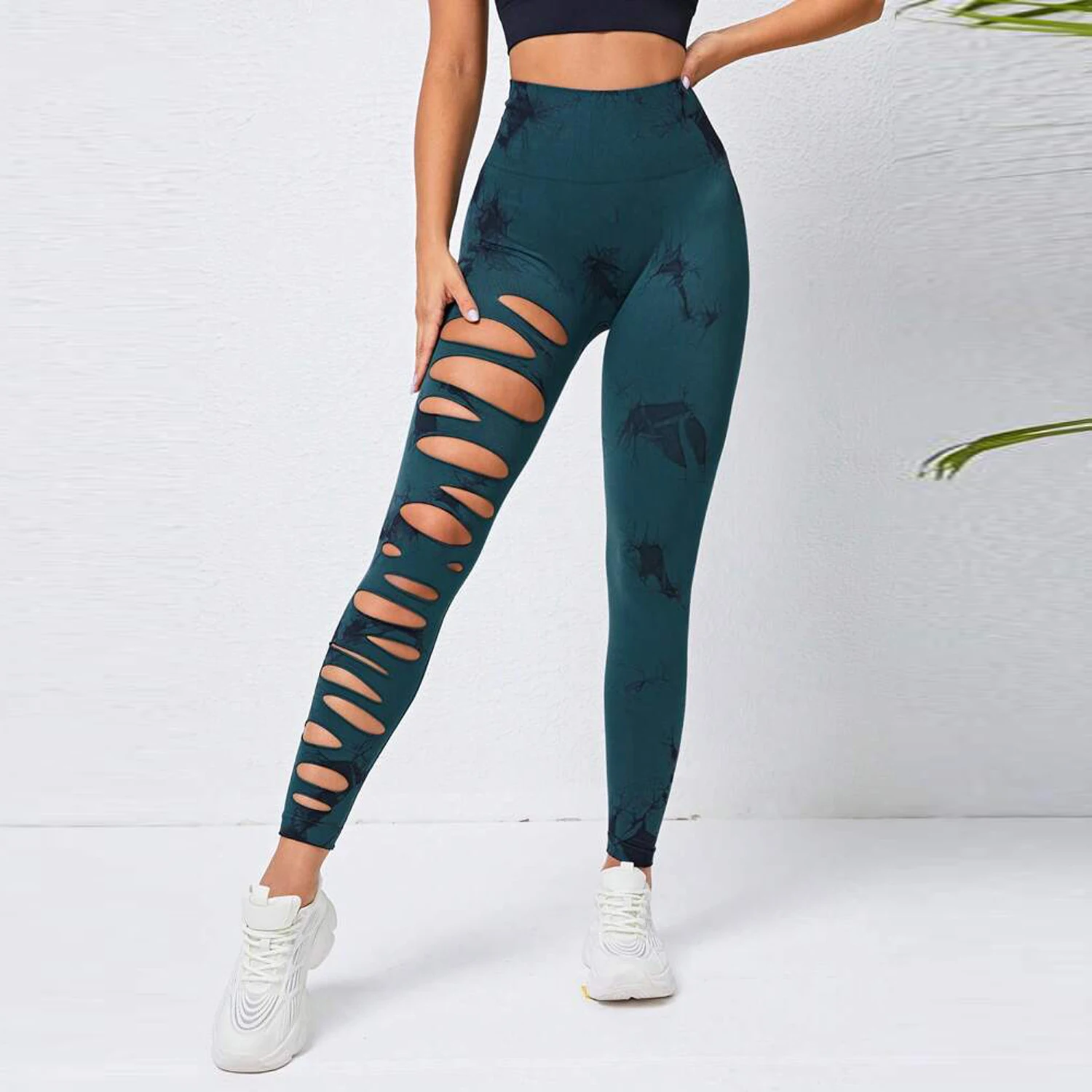 女性穴タイダイジムレギンススポーツエクササイズヨガパンツうずくまるフィットネスタイツハイウエストワークアウトトレーニングアスレチックレギンス