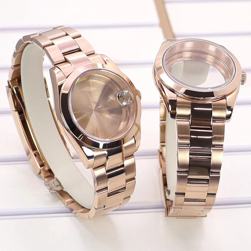 Fenya 36mm 40mm Herren-Uhrengehäuse PVD Roségold Armband Saphirglas für Explorer Seiko NH35 NH36 4R36 8215 Uhrwerk 28,5mm Zifferblatt 10ATM – Detail 8