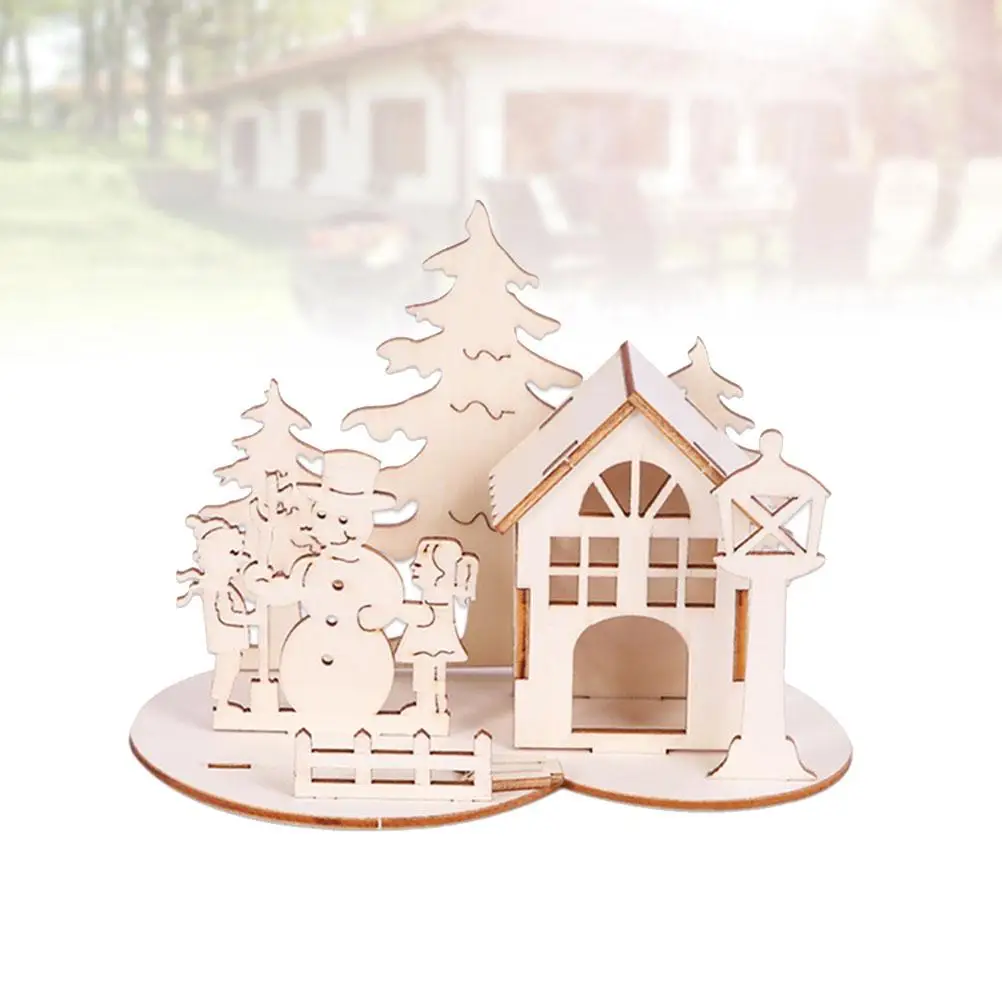 2 Pcs Snowman Puzzle Ornaments Christmas Decorations DIY Desktop Stereoscopic Scenes Gnome Centerpieces Jesus Games Kit