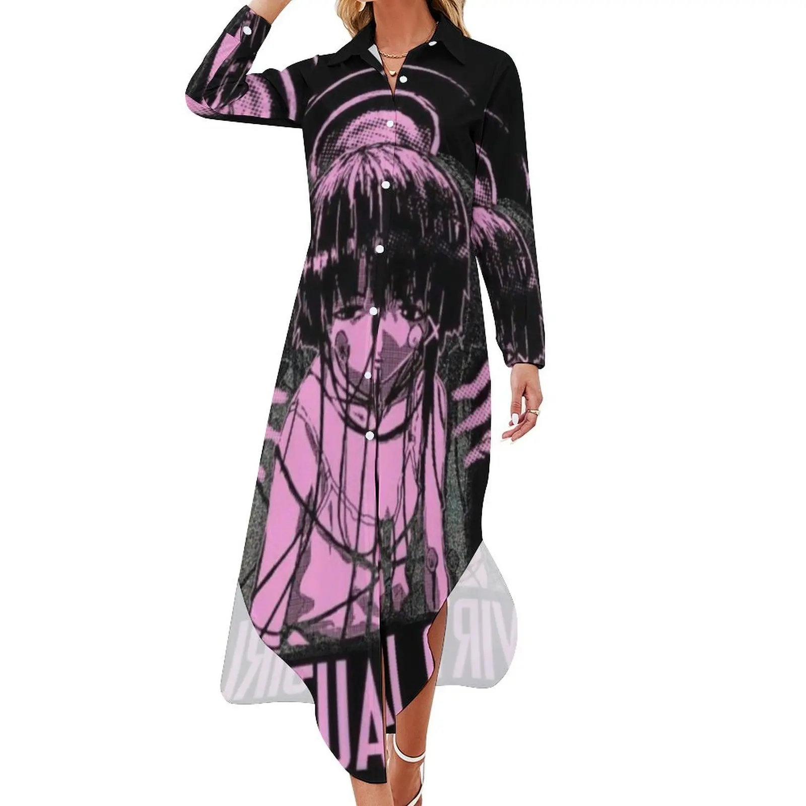 

Virtual Girl - Serial Experiments Lain Long Sleeved Shirt Dress Women long dress Prom gown dresses for official occasions