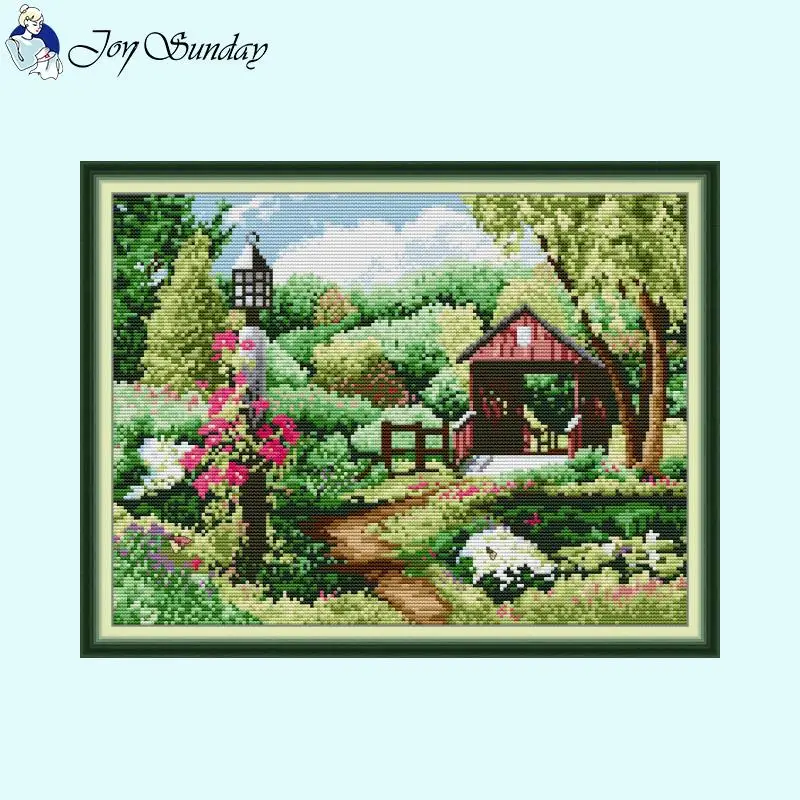 Villa Landscape Series Joy Sunday Stamped Cross Stitch 14ct 11ct 16ct Count Printed Embroidery Kit DIY Home Decorative Painting