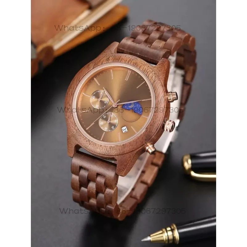 Niche Walnut Wood Simple Watch, Creative High-End Feel, Natural Wood Quartz Movement, Men's Business Wooden Watch, Waterproof