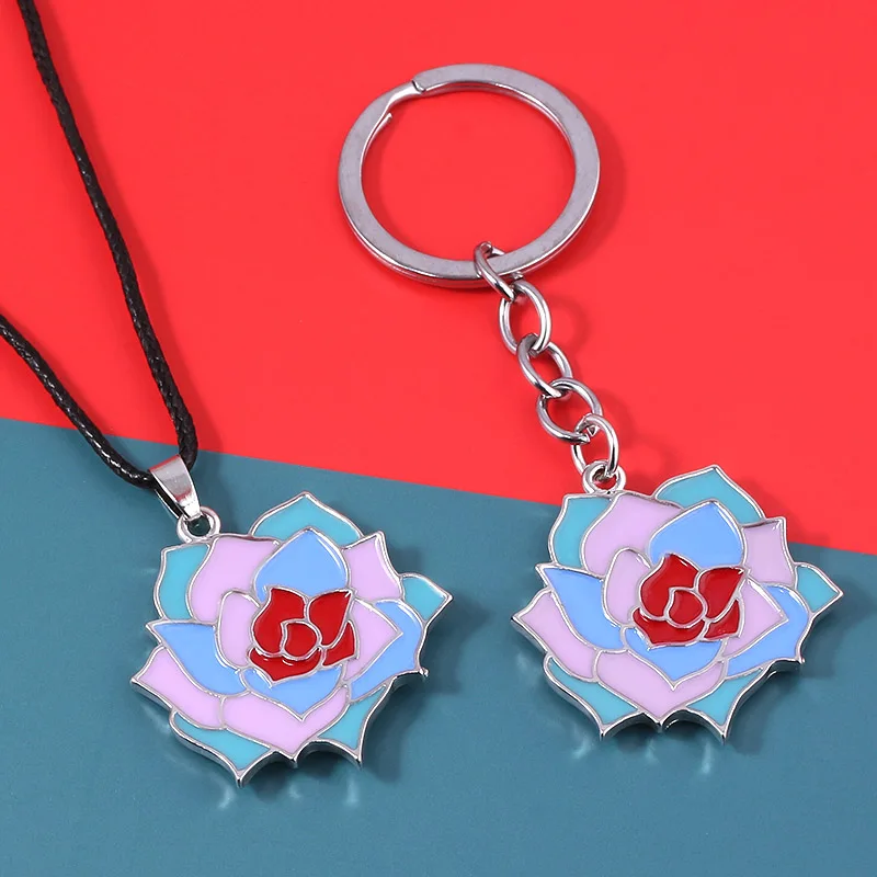 سلسلة مفاتيح ليلية للرجال والنساء ، قلادة زهرة الورد الأزرق ، حلقة مفاتيح تأثيري ، مجوهرات ، ملطخة بالدماء