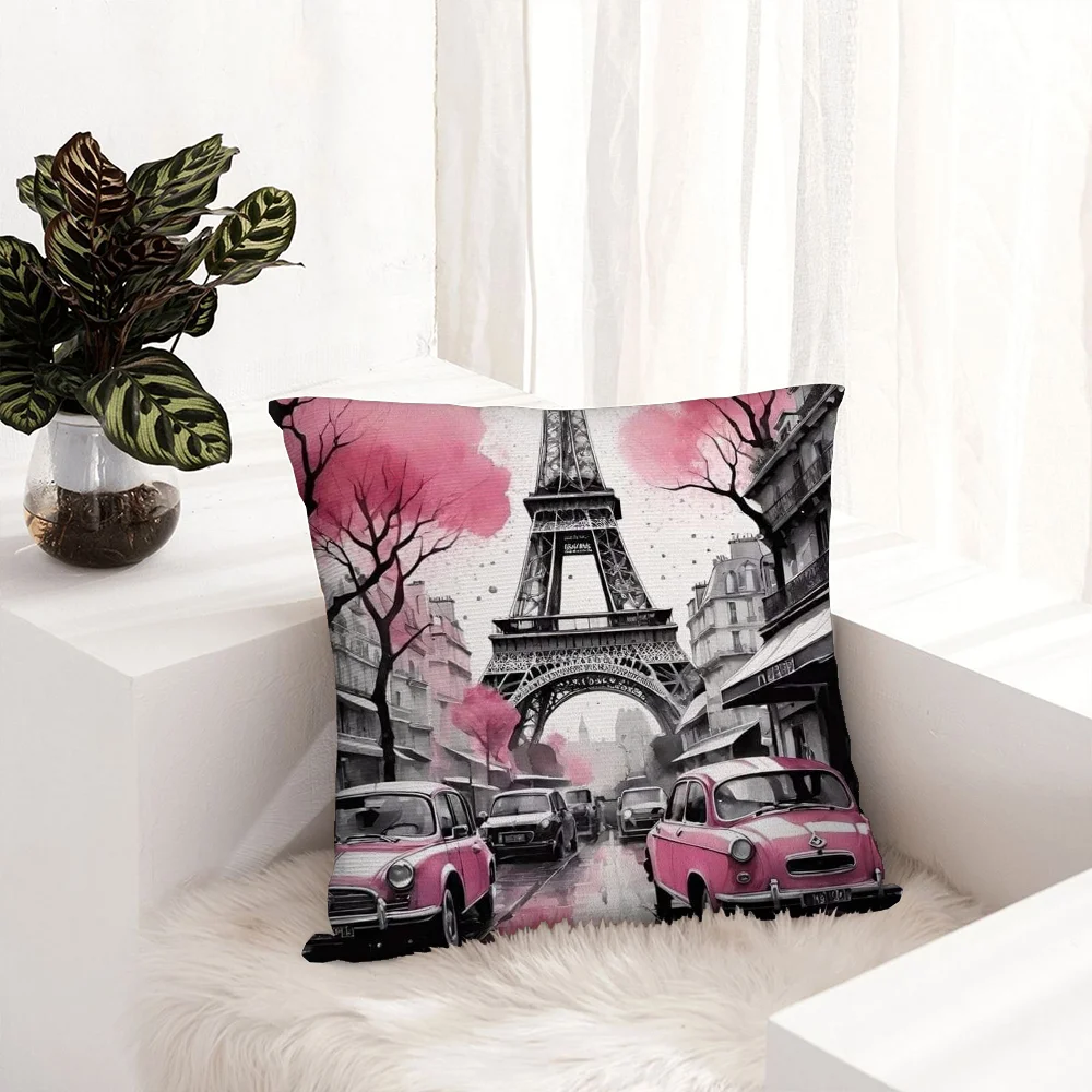 Classic France Eiffel Tower Pillow Case Plush Fabric Soft  Pillowcase Double Sided Print Cushion Cover Household Gifts