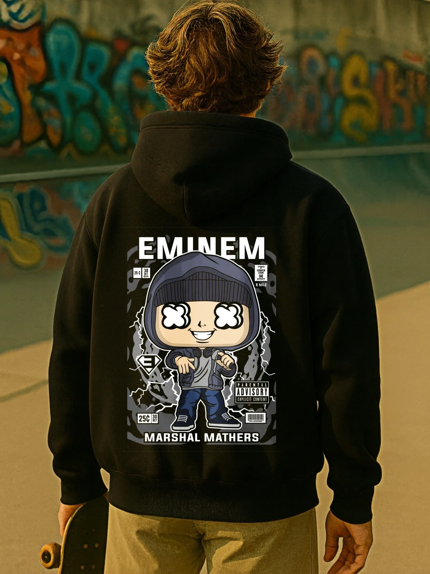هوديي جرافيك للرجال، طباعة كرتونية ايمينيم، نمط الهيب هوب، مبطن بالصوف، للشباب، للارتداء اليومي #2