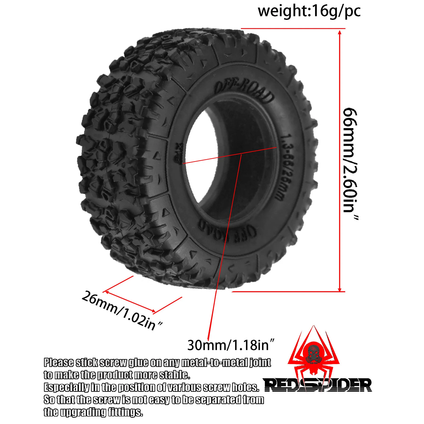 1.3” Crawler Tires Rock Terrain Tires 66x26mm Soft Rubber Tires for AX24 TRX4M Axial SCX24 FCX24 Ultimate CR-18P EVO XC-1 RTR