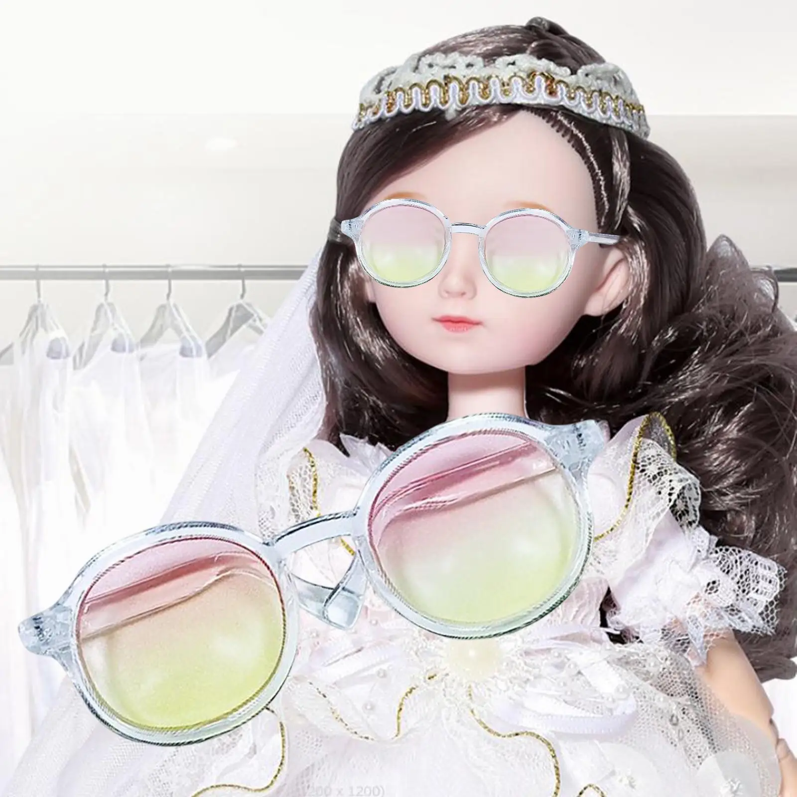 2x1/6 인형 선글라스 드레스업 안경 12인치 인형용 라운드 안경 핑크 옐로우
