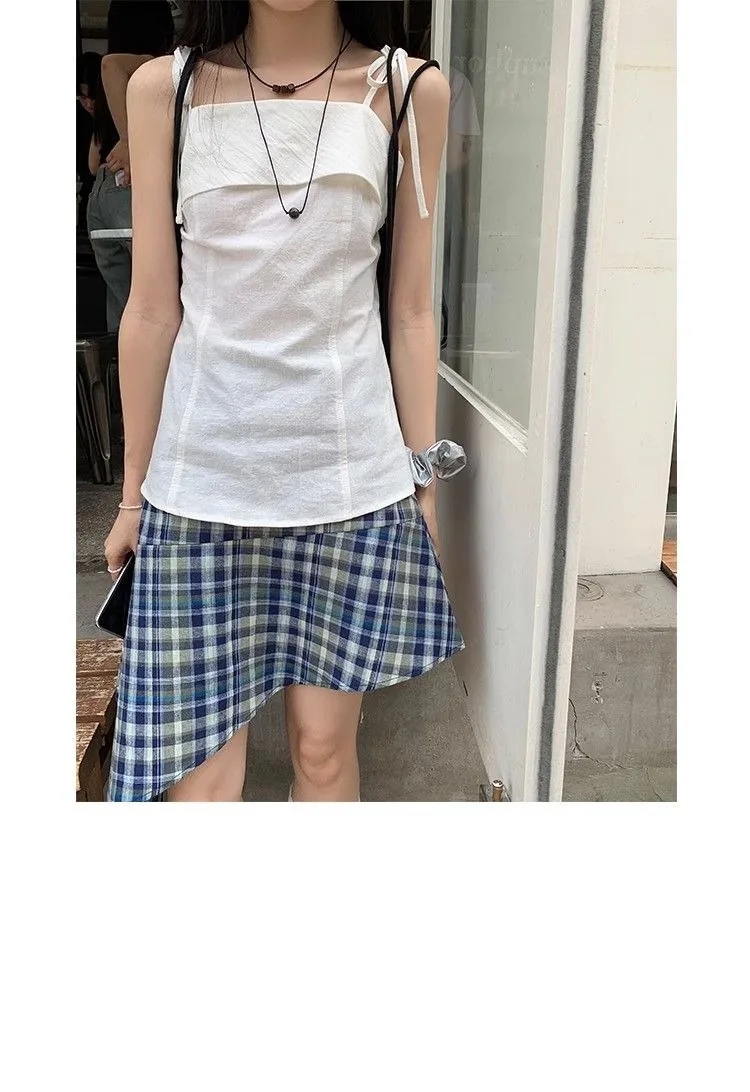 Korobov Vintage Röcke Harajuku Plaid Frauen Unregelmäßigkeit Röcke adrette Stil hohe Taille eine Linie lässigen Rock koreanische Streetwear