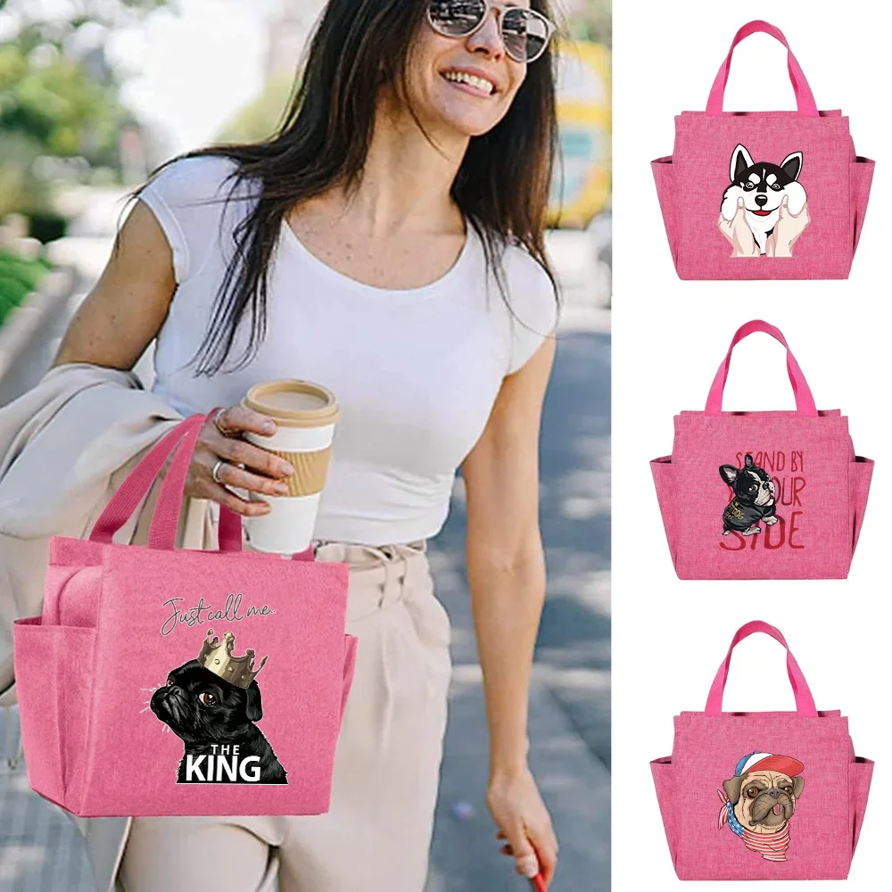 Thermal Lunch Bag for Cute Kids & Kid Girl Multi-size Insulated Pink Lunch Box Bag Shoulder Waterproof Kid's Dog Printing