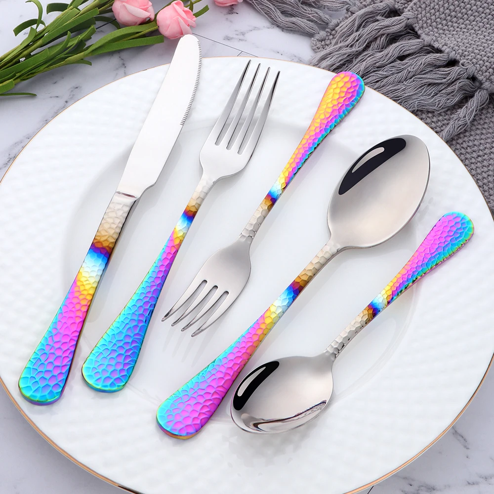 5Pcs Stainless Steel Dinnerware Set Western Flatware Dinner Knife Fork Spoon Cutlery Set Steak Tableware Restaurant Food Server view 5