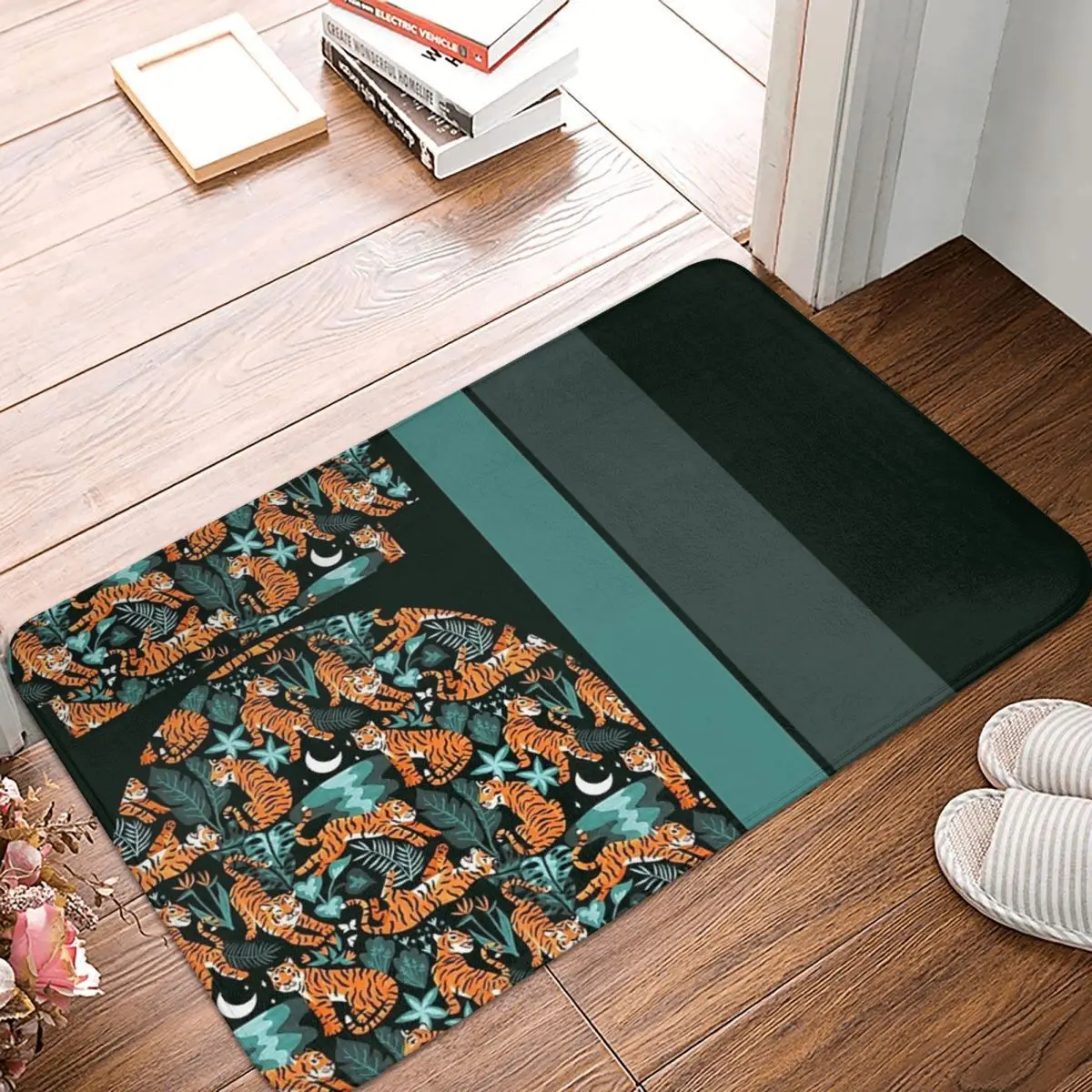 Year Of The Water Tiger - Teal Jungle Non-slip Doormat Floor Mat Washable Carpet Rug for Kitchen Home Bathroom Footpad Mats