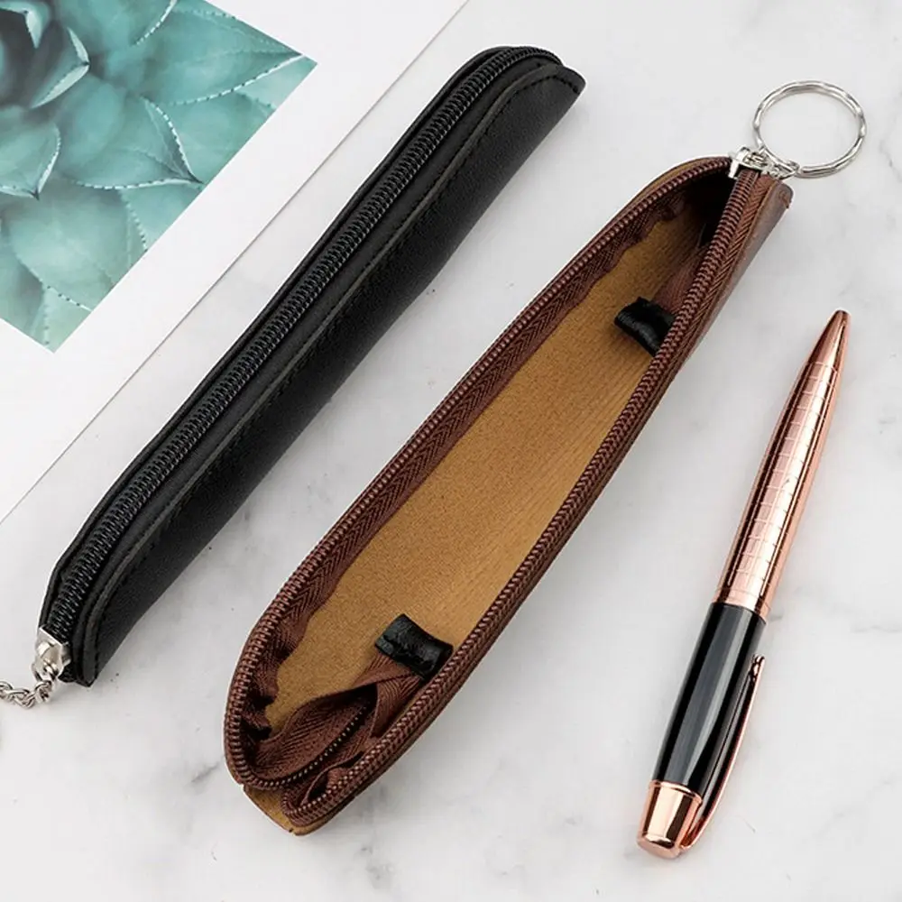 Creative Portable Pen Bag Simple Retro Style PU Pencil Bag Minimalist Tablet Stylus Protective Case Zipper Pen Case