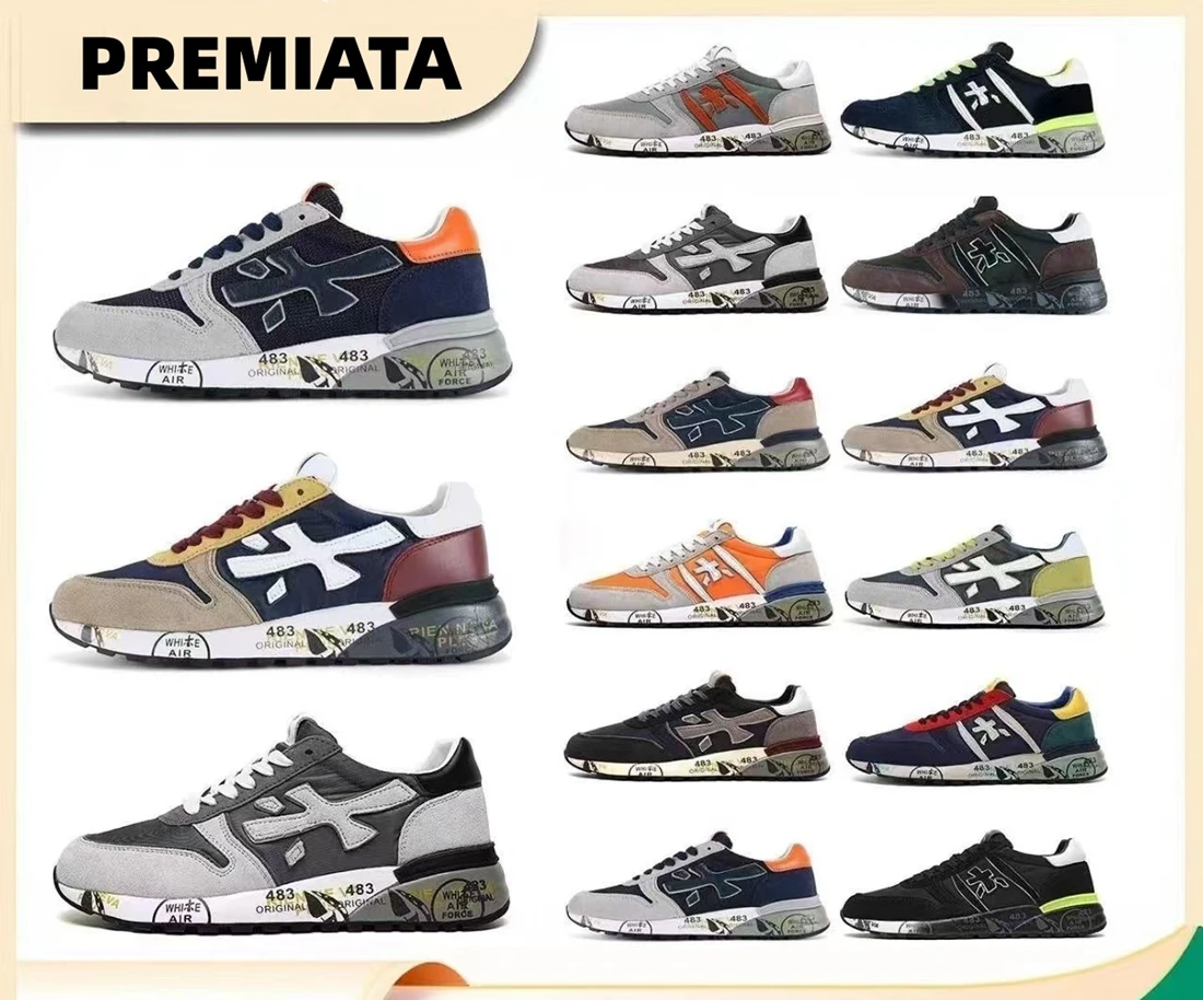 PREMIATA Qaulity Men's Shoes Lightweight Sneakers Niche New Retro Couple Shoes 483 Flat Low Top Student shoes For Everyday Wear