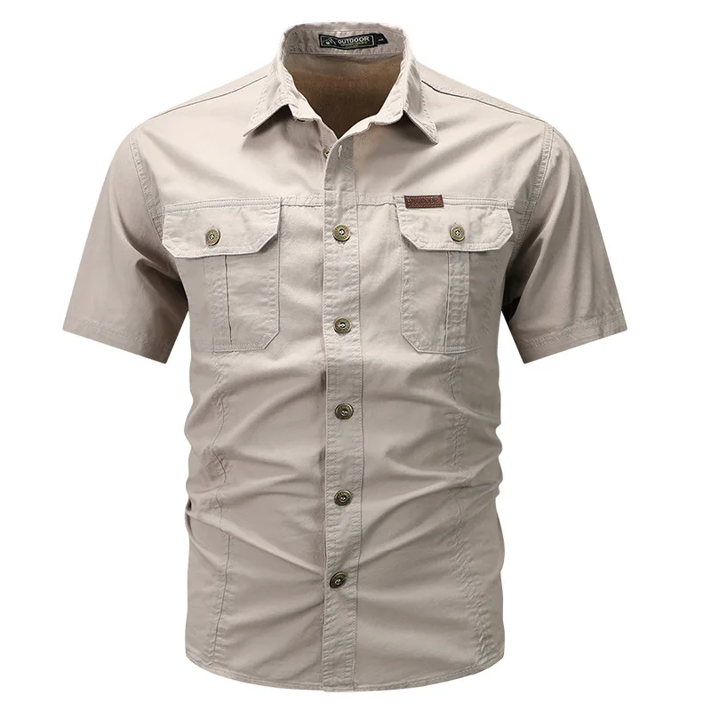 Mens Turn Down Collar Cargo Shirts Short Sleeve Multi Pocket Breathable Work Shirts Outdoor Tactical Casual Male Summer Blouse