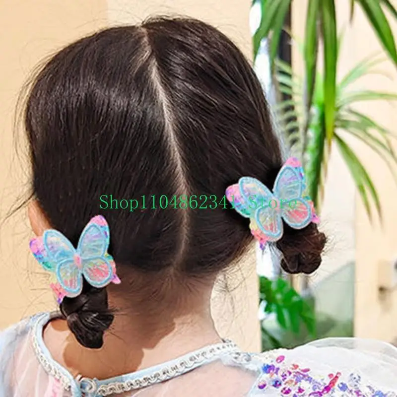 652F Sparkling Butterfly Hair Tie Elastic Scrunchies French Hair Scrunchy for Elegant Updos Suitable for Kids Girls