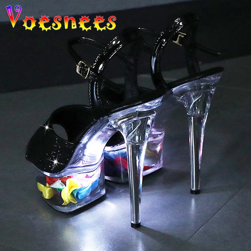 Party Light Up Shoes For Women Summer Glowing Stripper Sandals Nightclub Transparent Platform High Heel Steel Tube Dancing Shoes