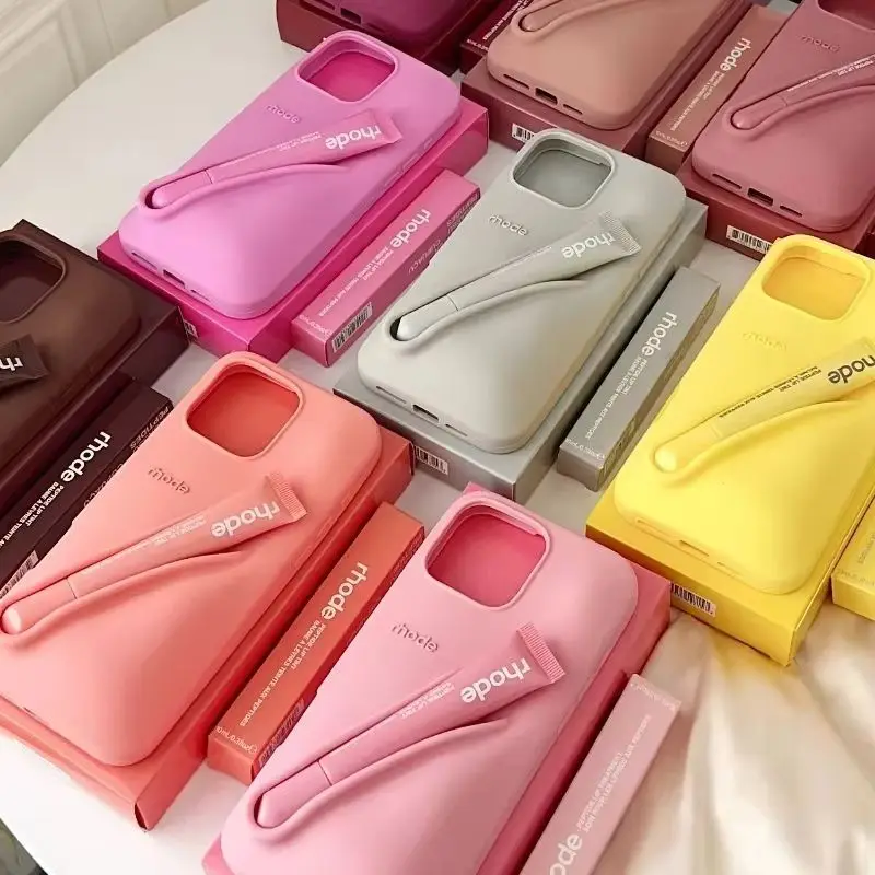 مع صندوق أحمر الشفاه رود جراب هاتف آيفون 16 17 الهواء 15 14 13 12 11 برو ماكس زائد ماكياج حامل ملمع الشفاه سيليكون الغطاء الخلفي