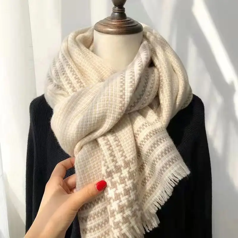 

2024 Thick Striped Imitation Cashmere Warm Shawl Women Scarf Travel Casual Plaid Long Pashmina Wraps with Tassel Blanket Bufanda