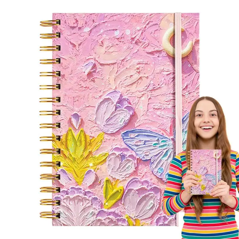 Lined Spiral Journal Notebook Oil Painting Butterfly Writing Lined Planners Writing Hardcover Notebooks With Oil Painting For