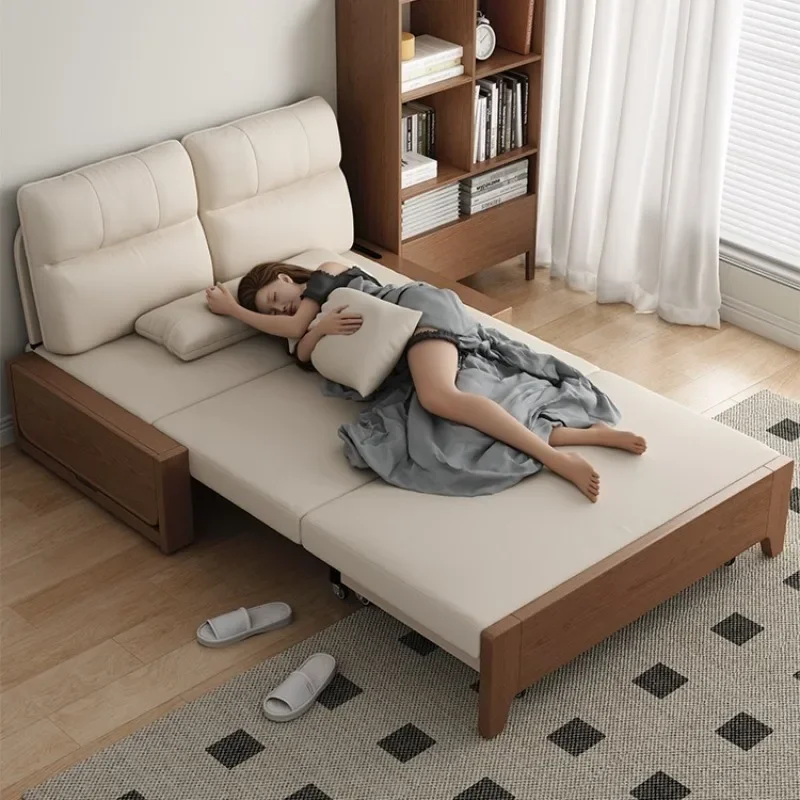 

Folding sofa bed dual-purpose small apartment living room foldable 1.5 meters double sofa variable bed solid wood