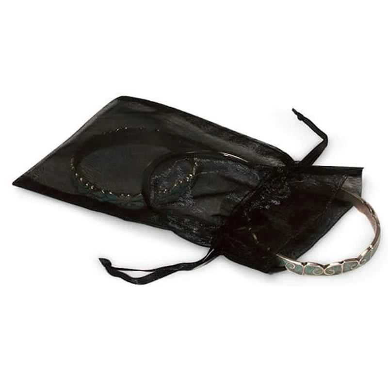 ジュエリー、ギフトバッグ、砂糖バッグ、トライアル用のブラックオーガンザバッグ