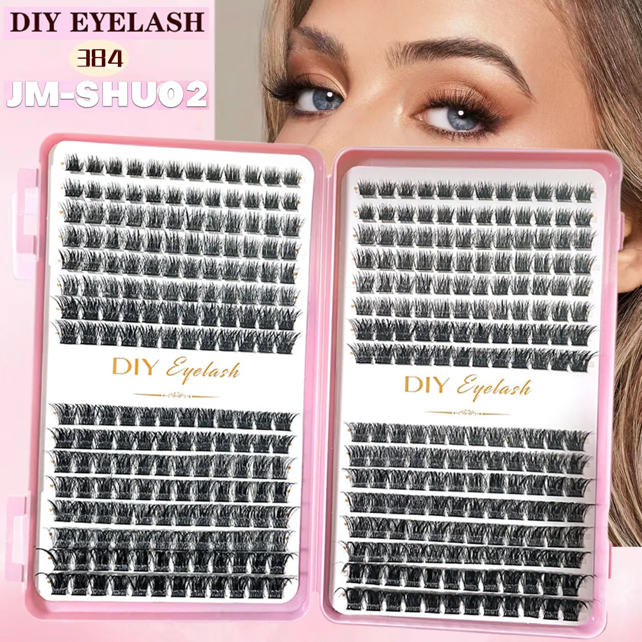 384本入りまつげエクステセット、つけまつげセグメント化ナチュラルまつげセット、シングルクラスター
