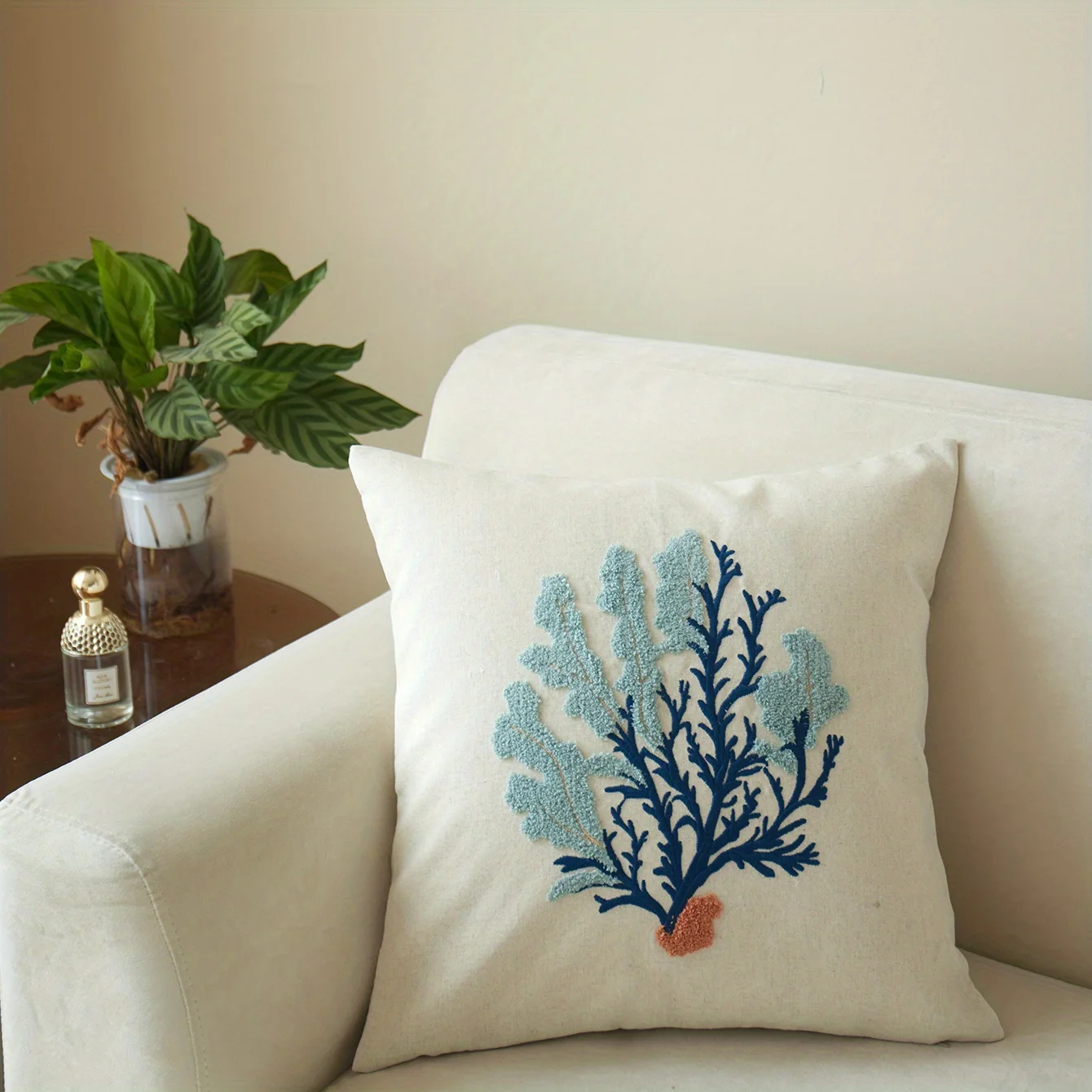 Doppelseitiger Kissenbezug mit Küsten-Korallen-Motiv, Blauer Seetang-Druck, Dekorativer Kissenbezug für Sofa, Couch, Heimdekoration