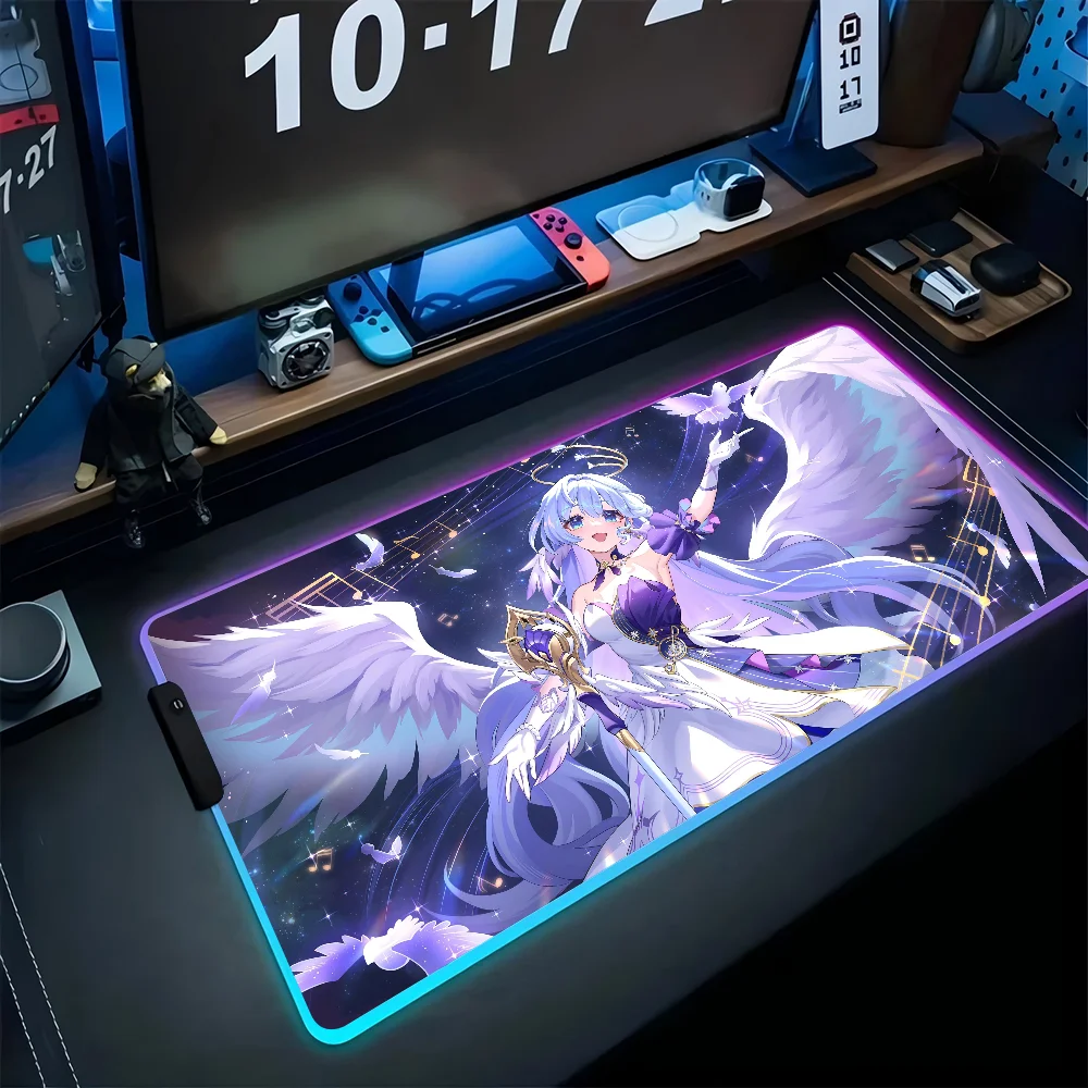 Robin Honkai Star Rail  Mousepad XXL RGB Gaming Mouse Pads HD Black Gamer Accessories Large LED